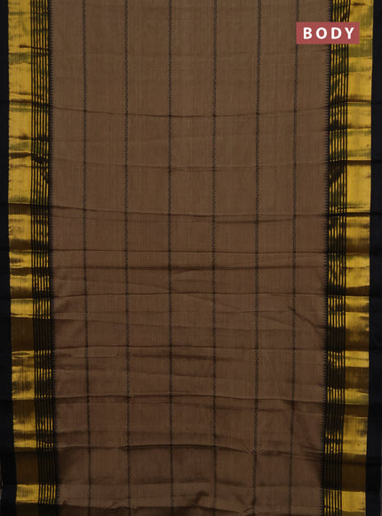 Narayanpet cotton saree brown and black with thread weaves and zari woven border