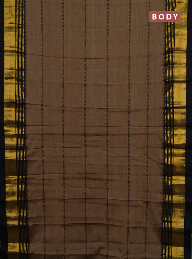 Narayanpet cotton saree brown and black with thread weaves and zari woven border