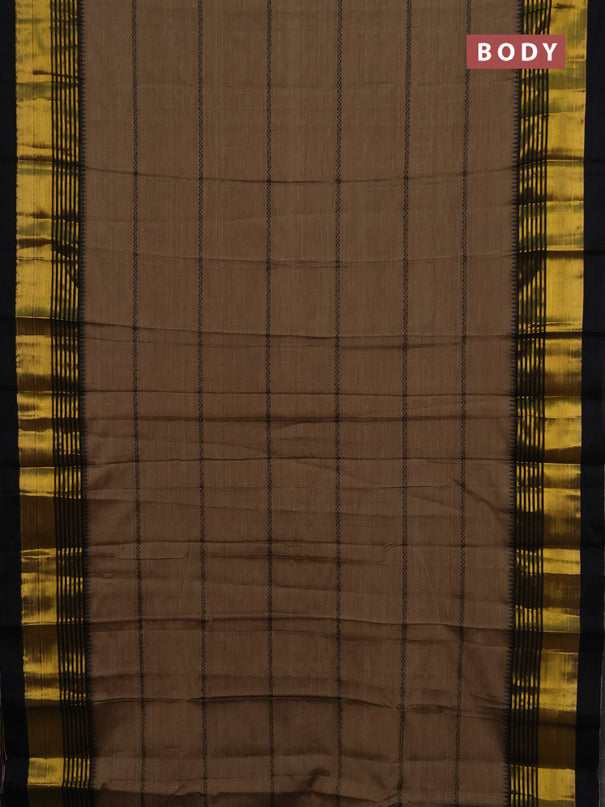 Narayanpet cotton saree brown and black with thread weaves and zari woven border