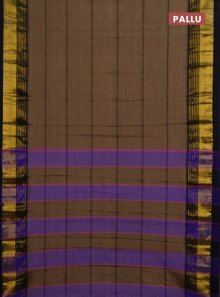 Narayanpet cotton saree brown and black with thread weaves and zari woven border