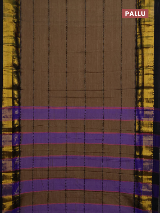 Narayanpet cotton saree brown and black with thread weaves and zari woven border