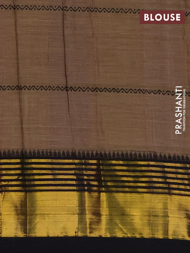 Narayanpet cotton saree brown and black with thread weaves and zari woven border