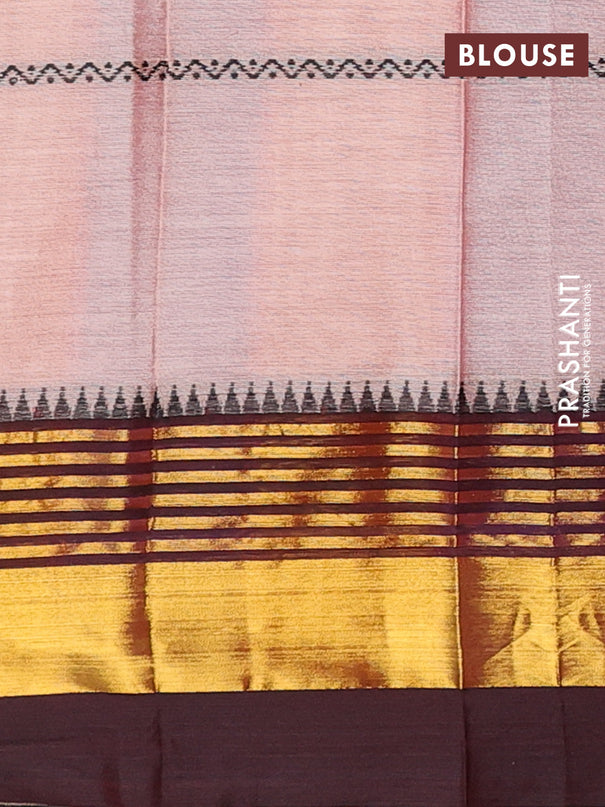 Narayanpet cotton saree peach shade and deep maroon with thread weaves and zari woven border