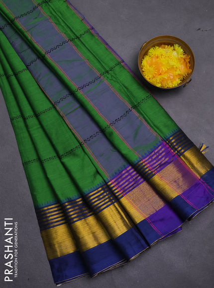 Narayanpet cotton saree light green and blue with thread weaves and zari woven border