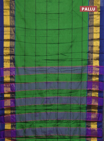 Narayanpet cotton saree light green and blue with thread weaves and zari woven border