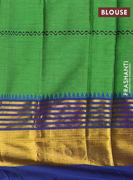 Narayanpet cotton saree light green and blue with thread weaves and zari woven border