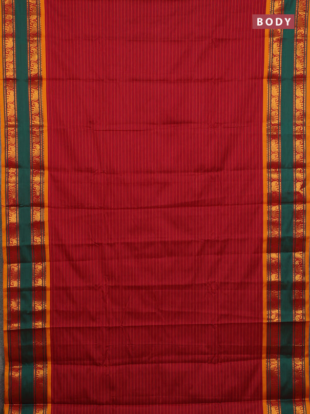 Narayanpet cotton saree maroon and mustard yellow with allover thread weaves and rettapet zari woven border