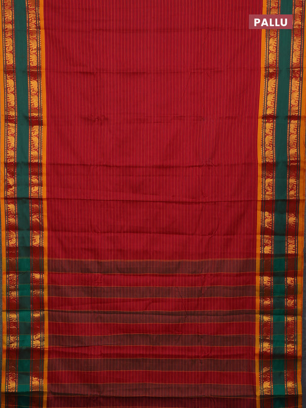 Narayanpet cotton saree maroon and mustard yellow with allover thread weaves and rettapet zari woven border