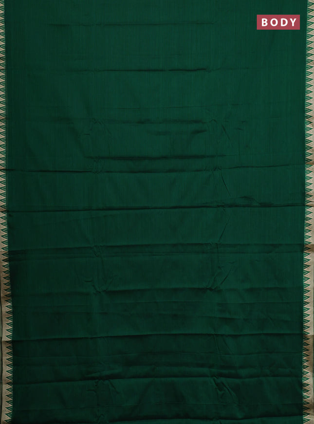Narayanpet cotton saree green and beige with plain body and temple thread woven border