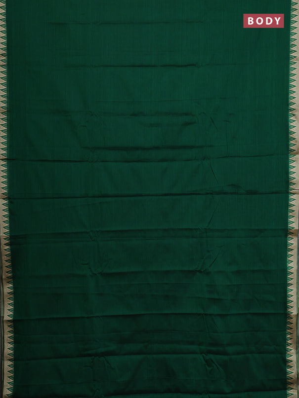 Narayanpet cotton saree green and beige with plain body and temple thread woven border