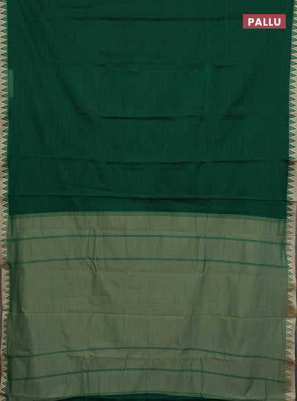 Narayanpet cotton saree green and beige with plain body and temple thread woven border