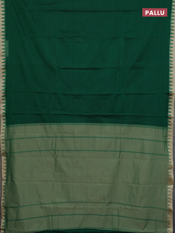 Narayanpet cotton saree green and beige with plain body and temple thread woven border