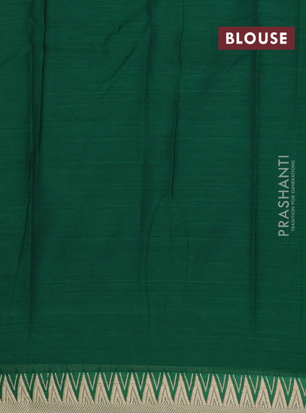 Narayanpet cotton saree green and beige with plain body and temple thread woven border