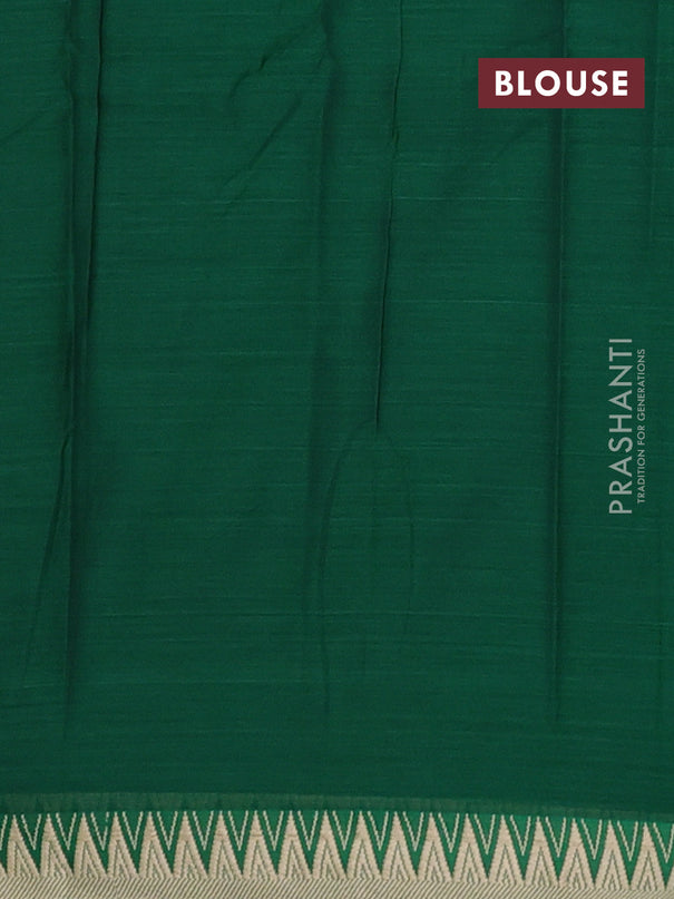 Narayanpet cotton saree green and beige with plain body and temple thread woven border