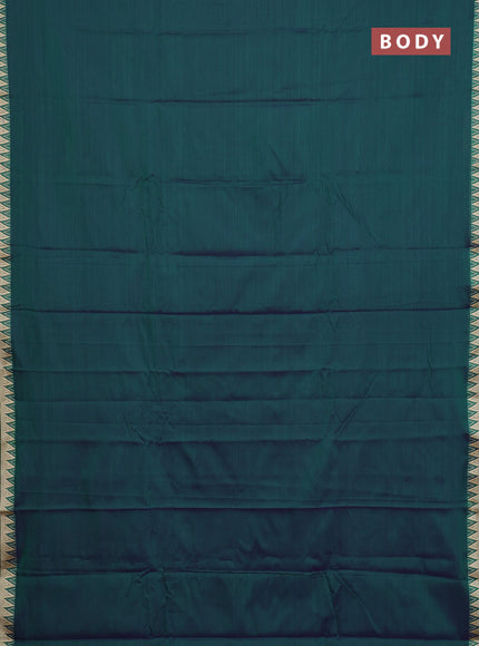 Narayanpet cotton saree dual shade of green and beige with plain body and temple thread woven border