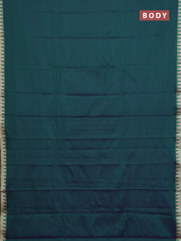 Narayanpet cotton saree dual shade of green and beige with plain body and temple thread woven border