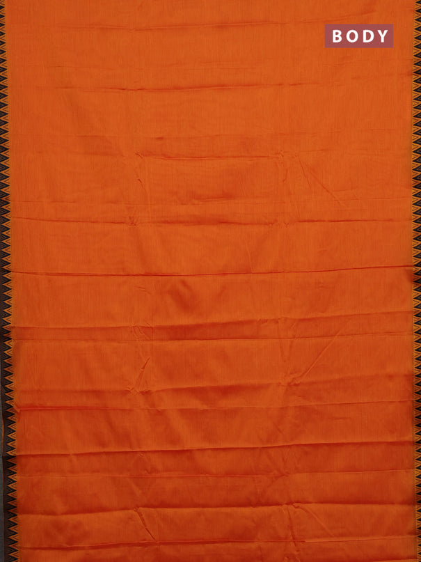 Narayanpet cotton saree orange and black with plain body and temple thread woven border