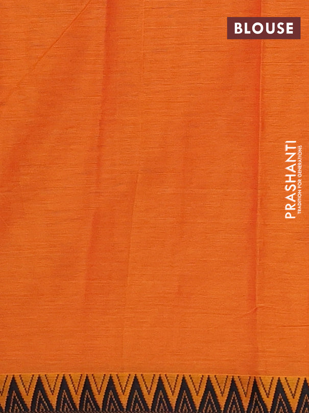 Narayanpet cotton saree orange and black with plain body and temple thread woven border