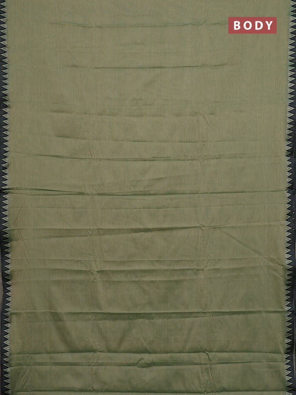 Narayanpet cotton saree sap green and black with plain body and temple thread woven border