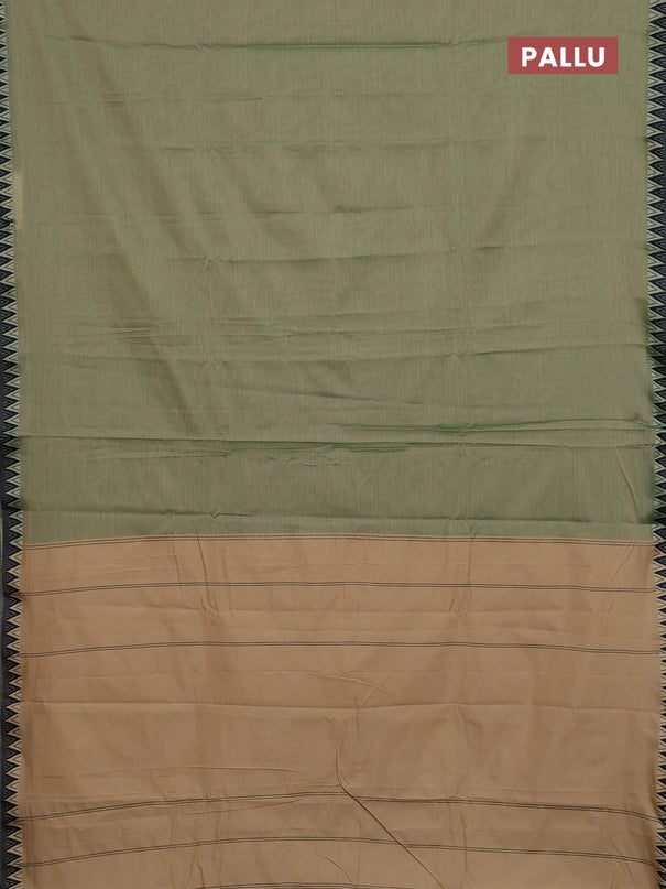 Narayanpet cotton saree sap green and black with plain body and temple thread woven border