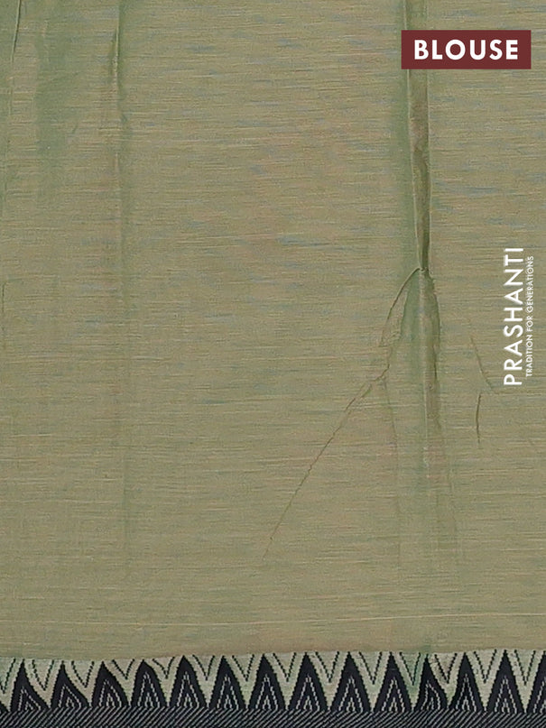 Narayanpet cotton saree sap green and black with plain body and temple thread woven border