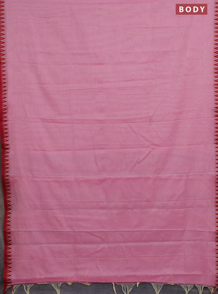 Narayanpet cotton saree peach pink and maroon with plain body and temple thread woven border