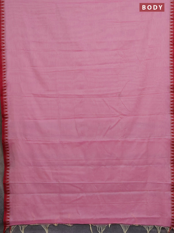 Narayanpet cotton saree peach pink and maroon with plain body and temple thread woven border