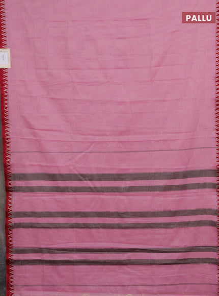 Narayanpet cotton saree peach pink and maroon with plain body and temple thread woven border