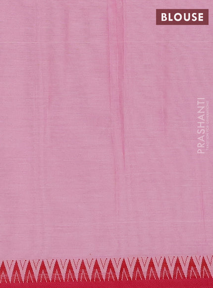 Narayanpet cotton saree peach pink and maroon with plain body and temple thread woven border