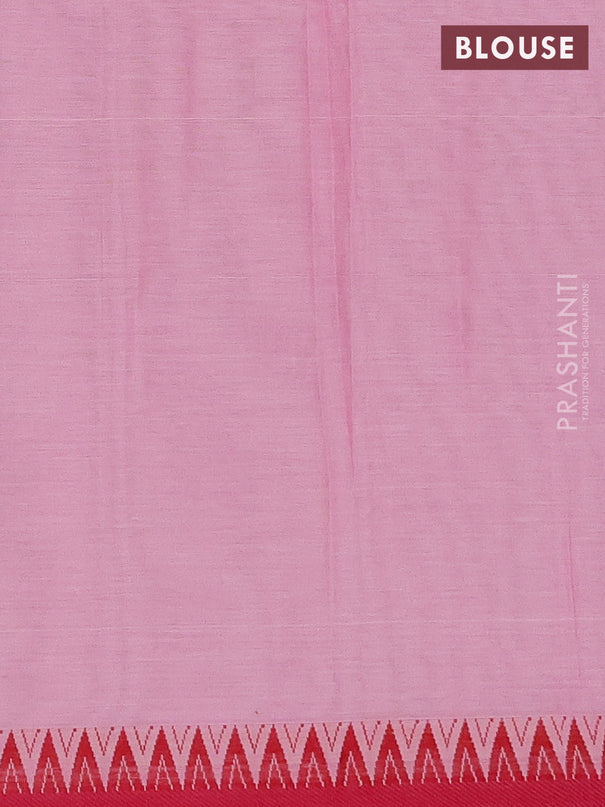 Narayanpet cotton saree peach pink and maroon with plain body and temple thread woven border