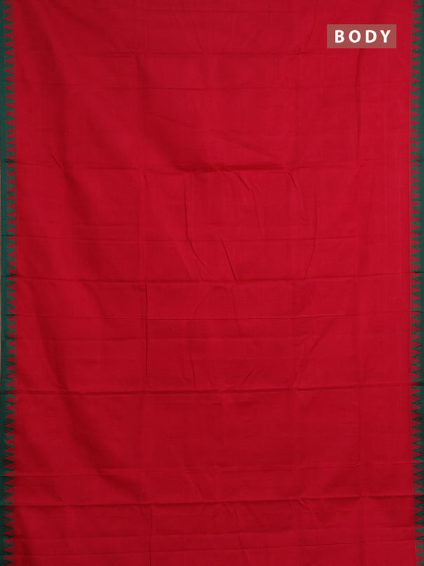 Narayanpet cotton saree red and green with plain body and temple thread woven border