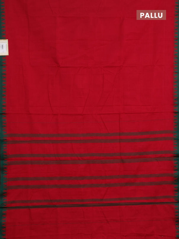 Narayanpet cotton saree red and green with plain body and temple thread woven border