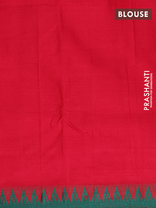 Narayanpet cotton saree red and green with plain body and temple thread woven border