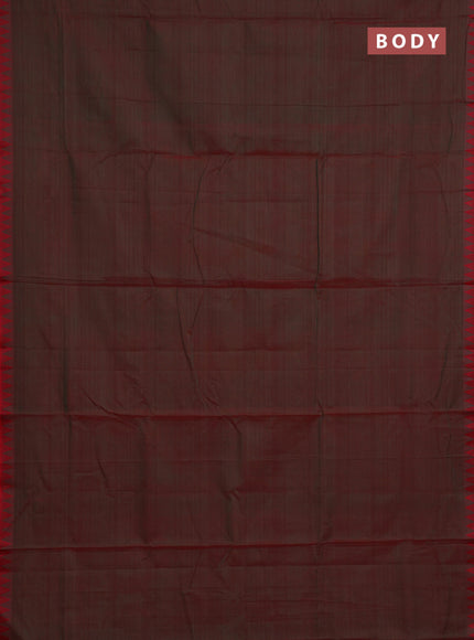Narayanpet cotton saree dual shade of greenish red with plain body and temple thread woven border