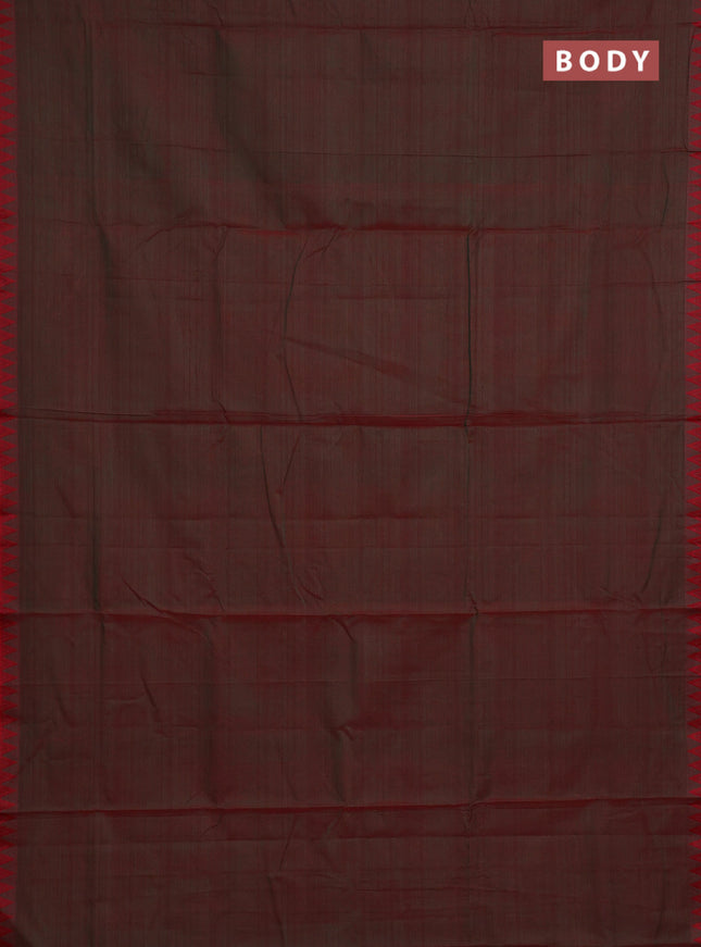 Narayanpet cotton saree dual shade of greenish red with plain body and temple thread woven border