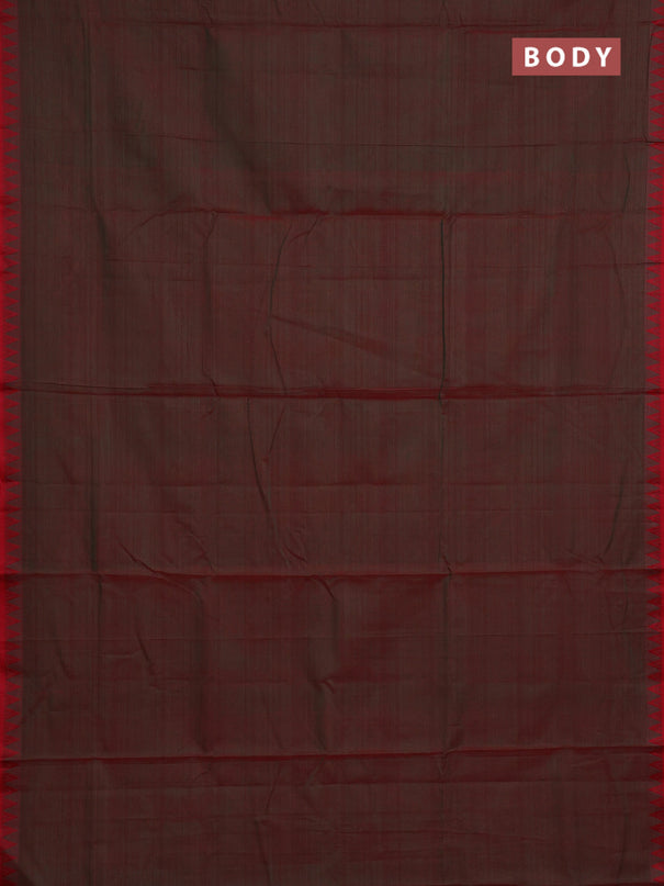 Narayanpet cotton saree dual shade of greenish red with plain body and temple thread woven border