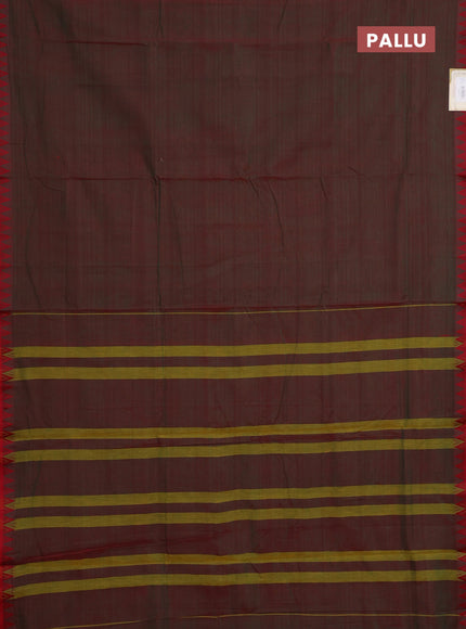 Narayanpet cotton saree dual shade of greenish red with plain body and temple thread woven border