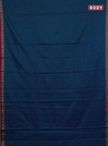 Narayanpet cotton saree peacock blue and maroon with plain body and thread woven border