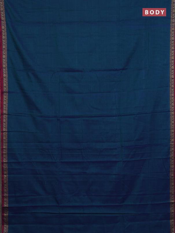 Narayanpet cotton saree peacock blue and maroon with plain body and thread woven border