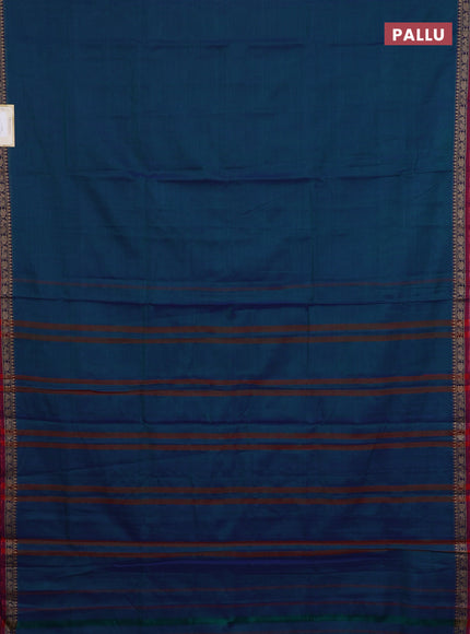 Narayanpet cotton saree peacock blue and maroon with plain body and thread woven border