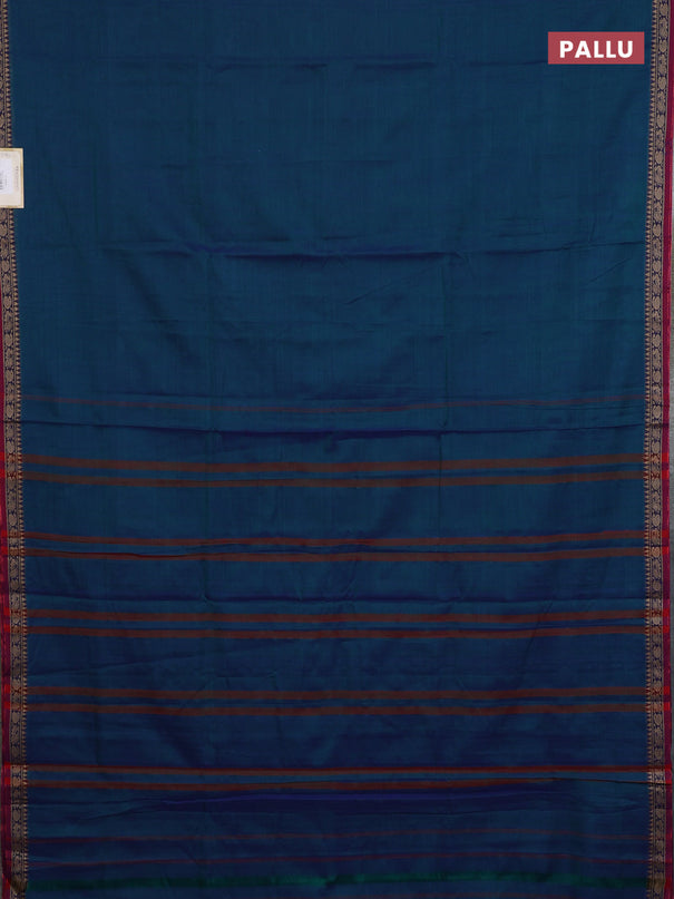 Narayanpet cotton saree peacock blue and maroon with plain body and thread woven border