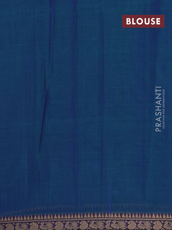 Narayanpet cotton saree peacock blue and maroon with plain body and thread woven border