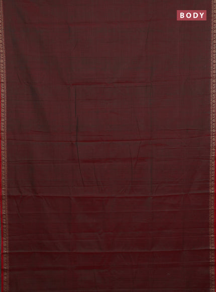 Narayanpet cotton saree dual shade of reddish green and red with plain body and thread woven border