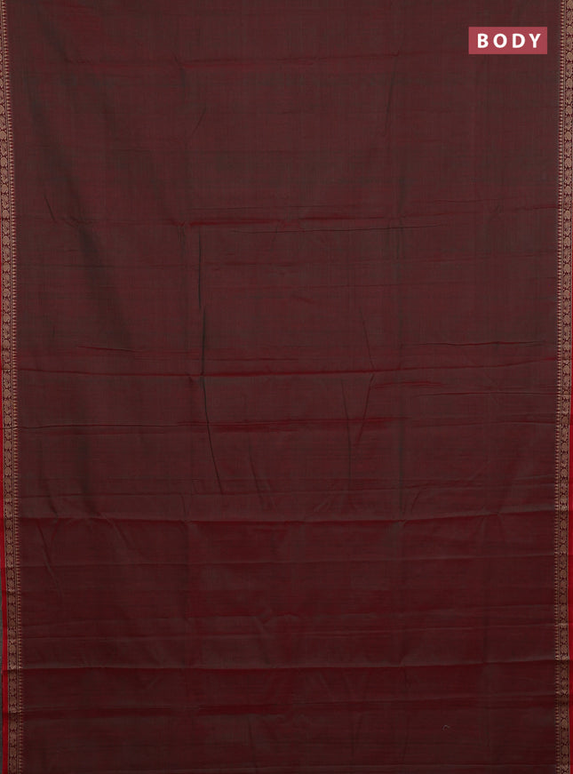 Narayanpet cotton saree dual shade of reddish green and red with plain body and thread woven border