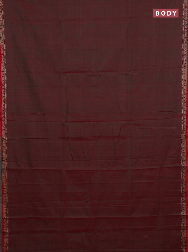 Narayanpet cotton saree dual shade of reddish green and red with plain body and thread woven border