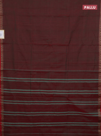 Narayanpet cotton saree dual shade of reddish green and red with plain body and thread woven border
