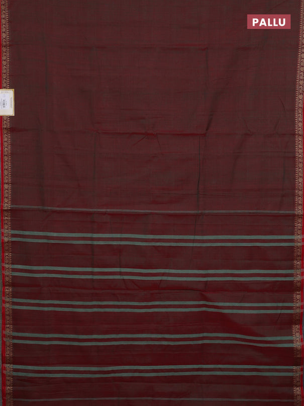 Narayanpet cotton saree dual shade of reddish green and red with plain body and thread woven border