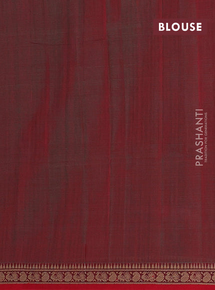 Narayanpet cotton saree dual shade of reddish green and red with plain body and thread woven border