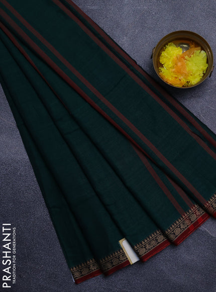Narayanpet cotton saree green and maroon with plain body and thread woven border