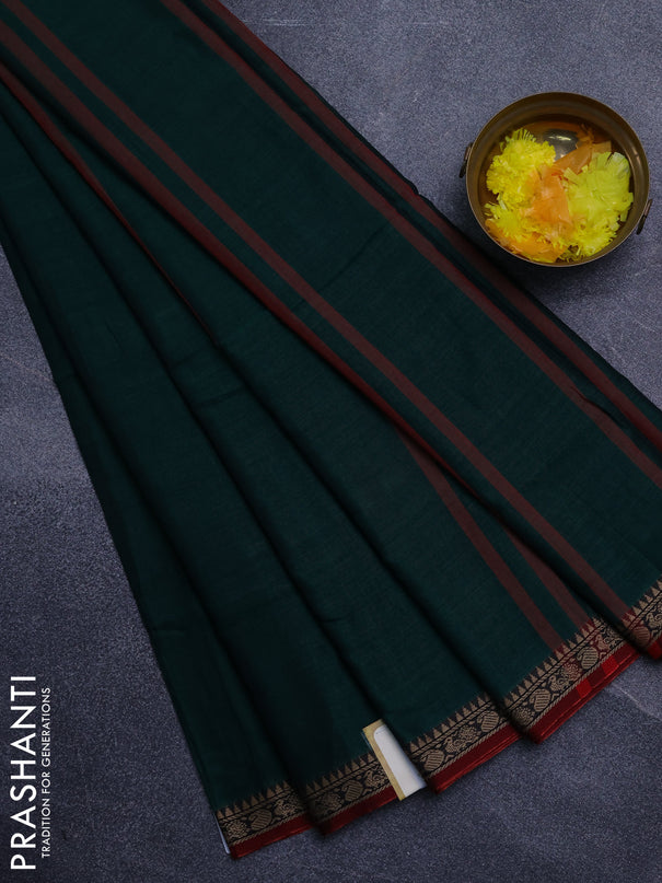 Narayanpet cotton saree green and maroon with plain body and thread woven border